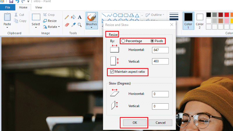 image resize in paint menu